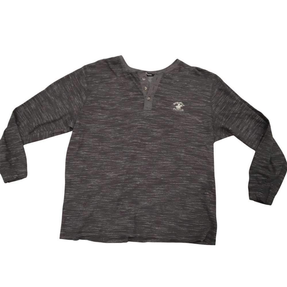 Beverly Hills Polo‎ Club Mens XL Henley Shirt Gray Space Dye Long Sleeve Logo